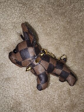 Brown Checkered Dog  Bag Charm/Keychain with Gold Studs $30 NWOT